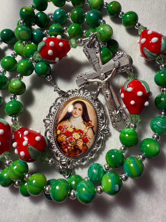 Saint Therese of Lisieux rosary- green shell