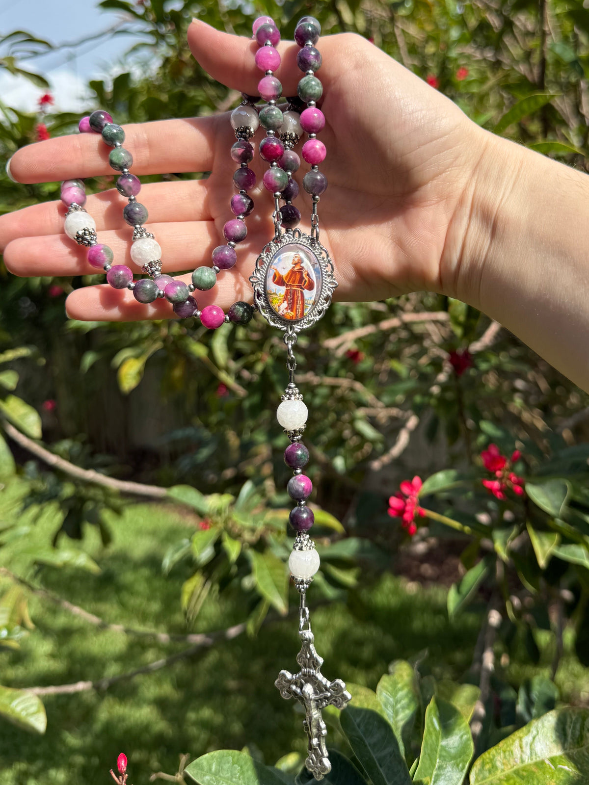 Saint Francis of Assisi Rosary | rose quartz
