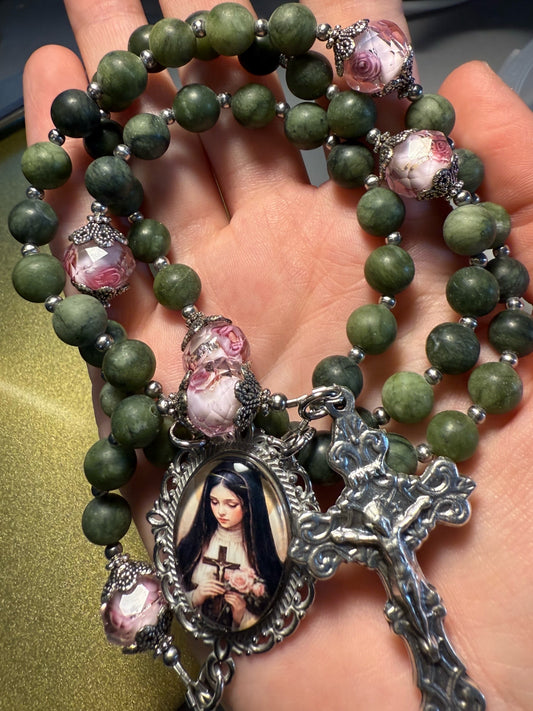 Saint Therese of Lisieux Green Rosary