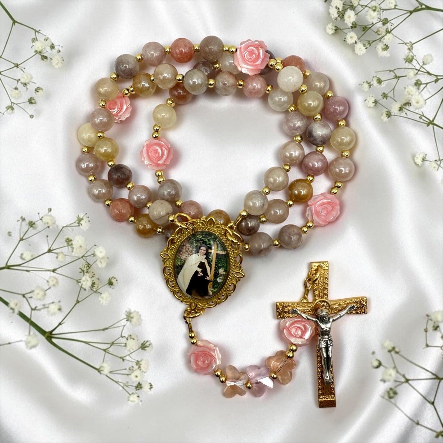 Saint Therese of Lisieux Sunstone Rosary