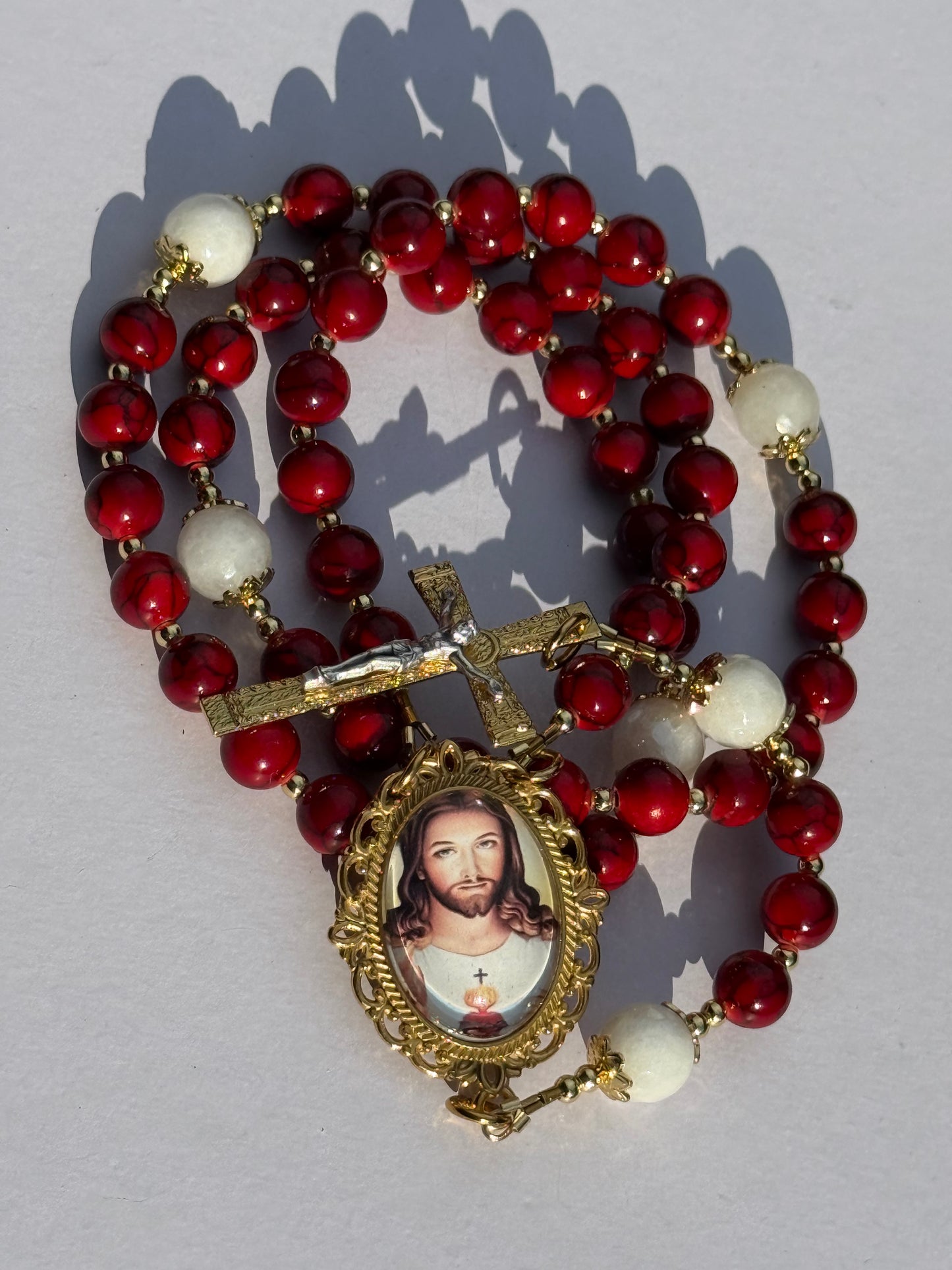Gold~ Red Sacred Heart of Jesus Rosary