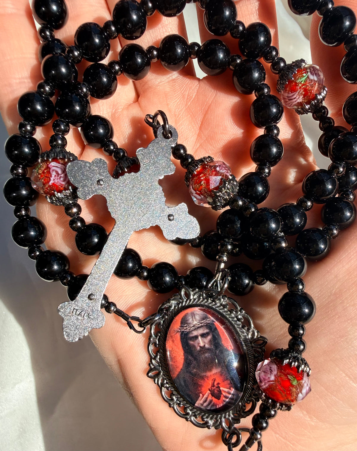 Sacred Heart of Jesus Rosary 🌹 black onyx
