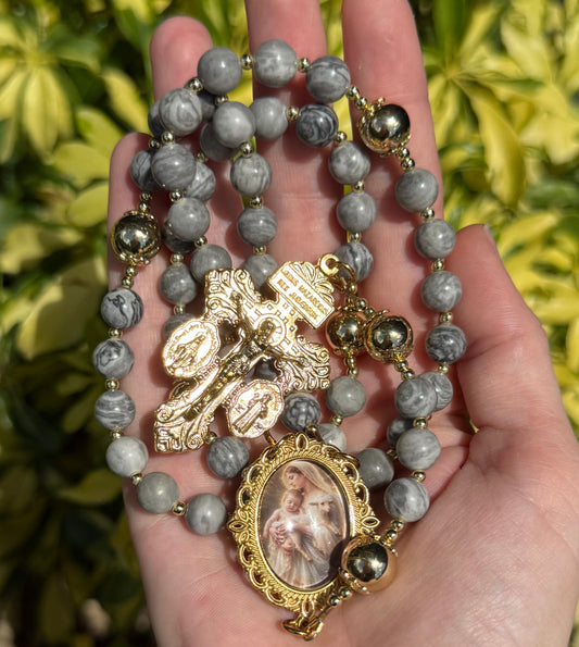Gray Madonna and Child rosary