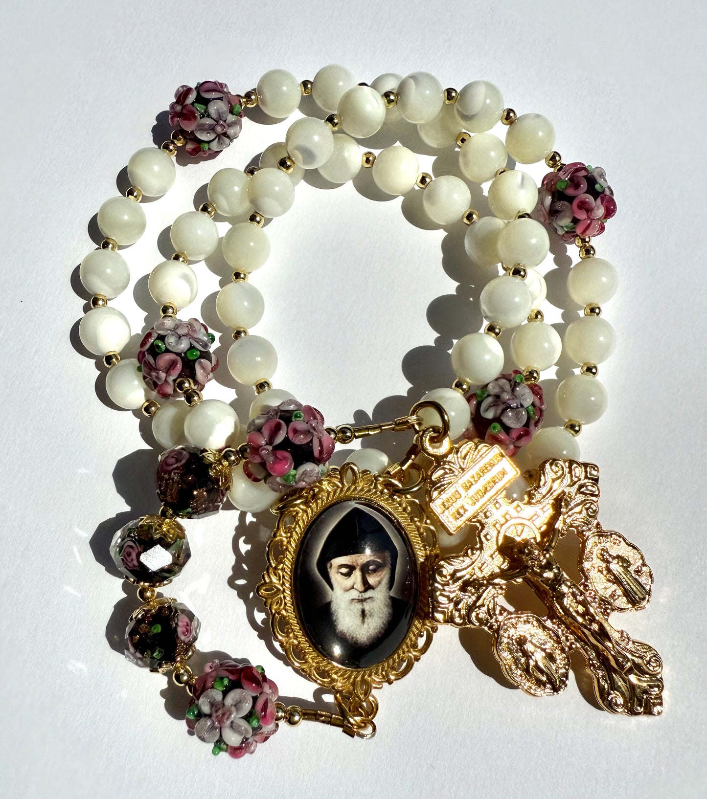 Saint Charbel Mother of Pearl Rosary