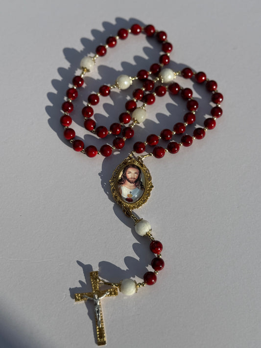 1~❤️🔥 Red Sacred Heart of Jesus Rosary