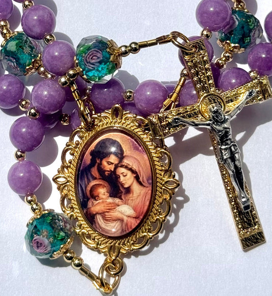 2•Holy Family Lilac rosary 💜 | gold plated