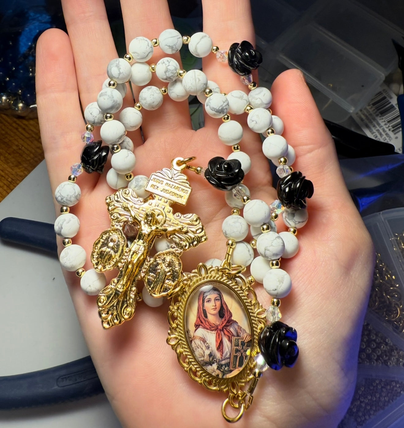 Saint Dymphna Rosary with stone beads