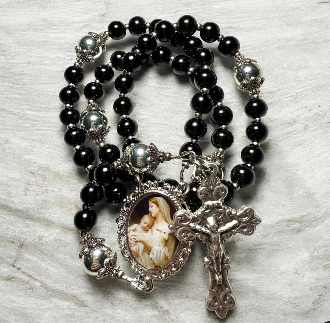 Madonna and Child black rosary