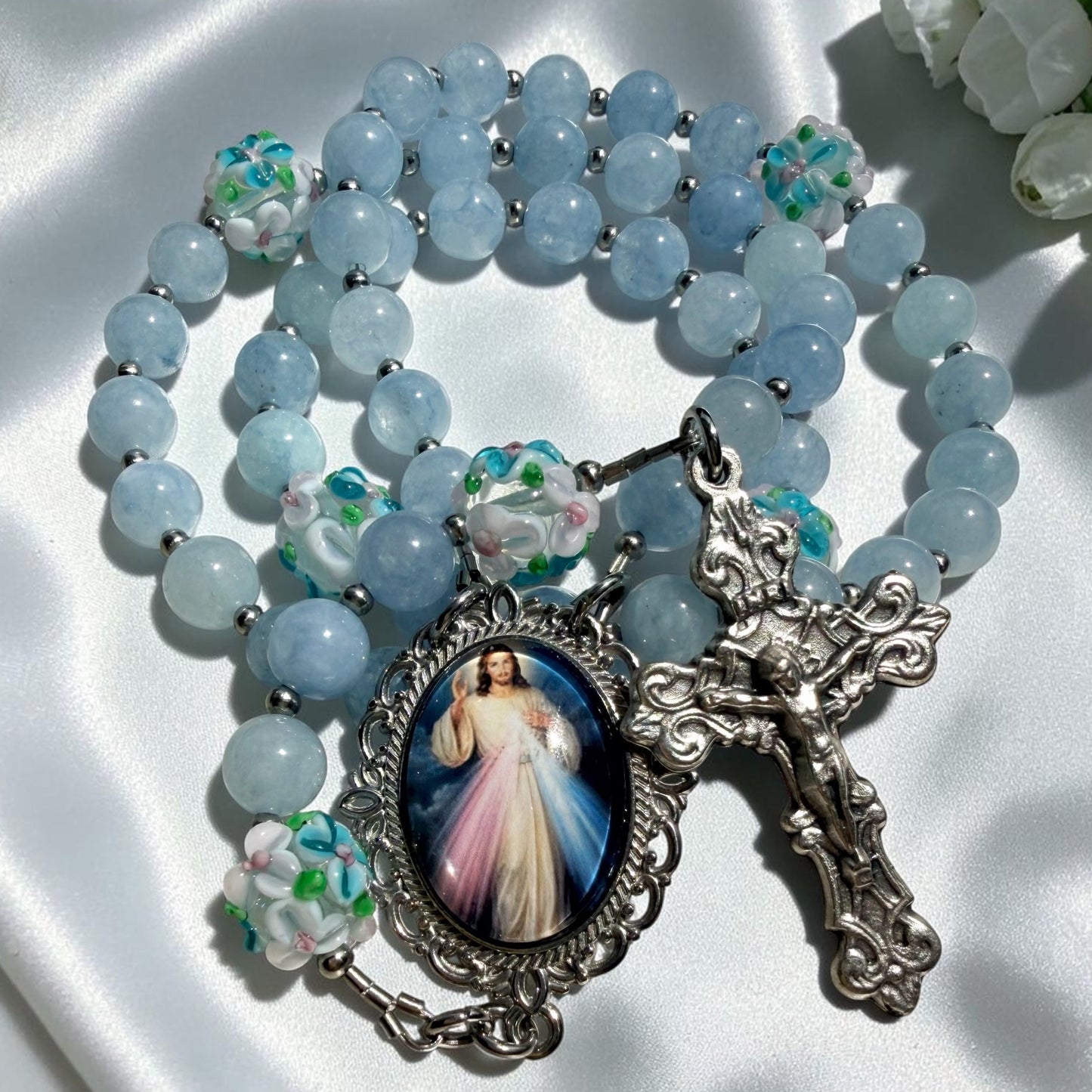 Aquamarine Divine Mercy Rosary