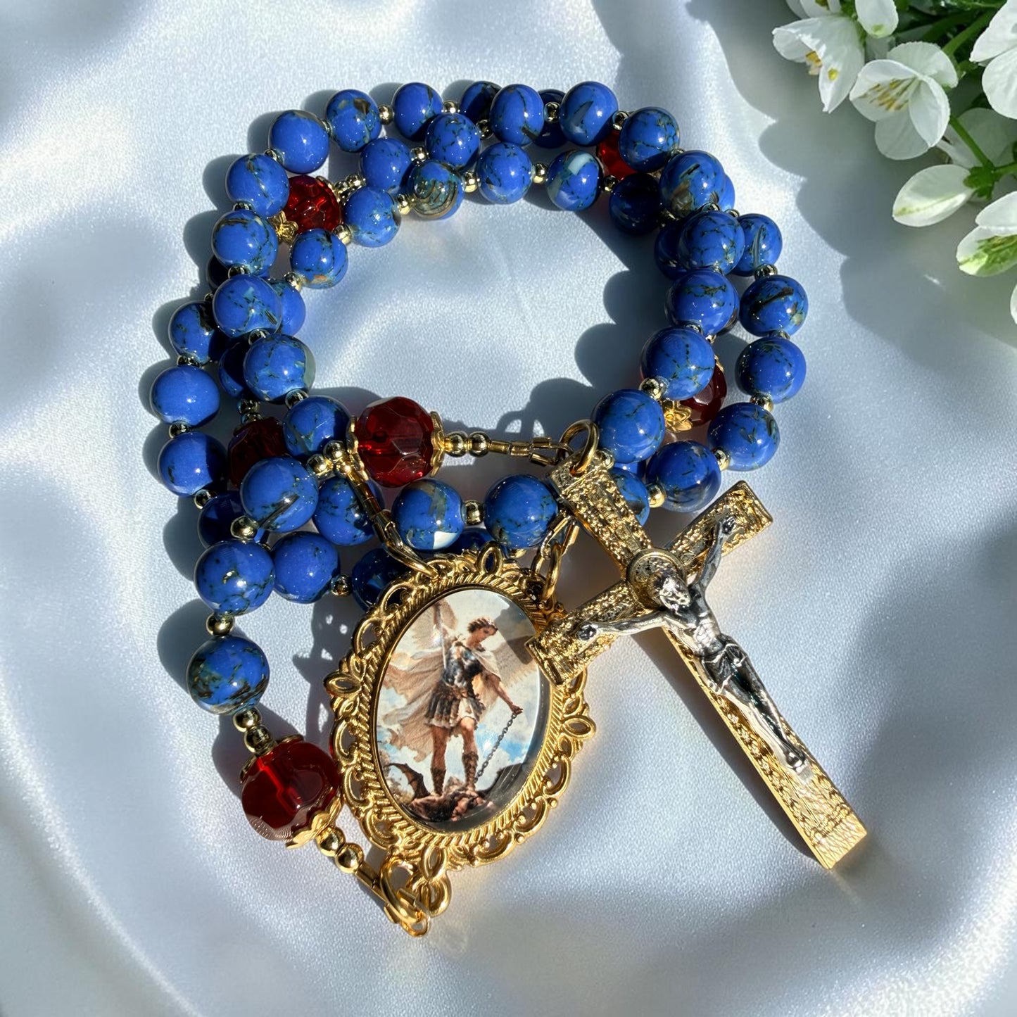 Saint Michael Blue Howlite Rosary