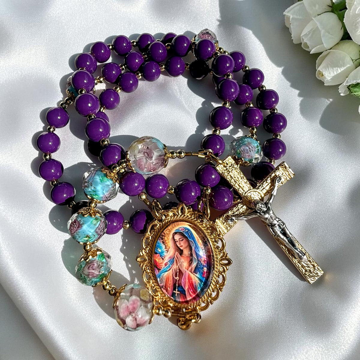 Purple Mother Mary Rosary ๐