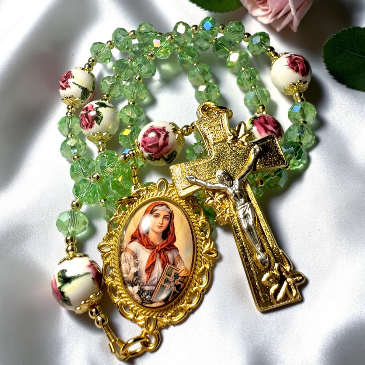 Saint Dymphna Rosary ๐๐ท ~ Gold Plated