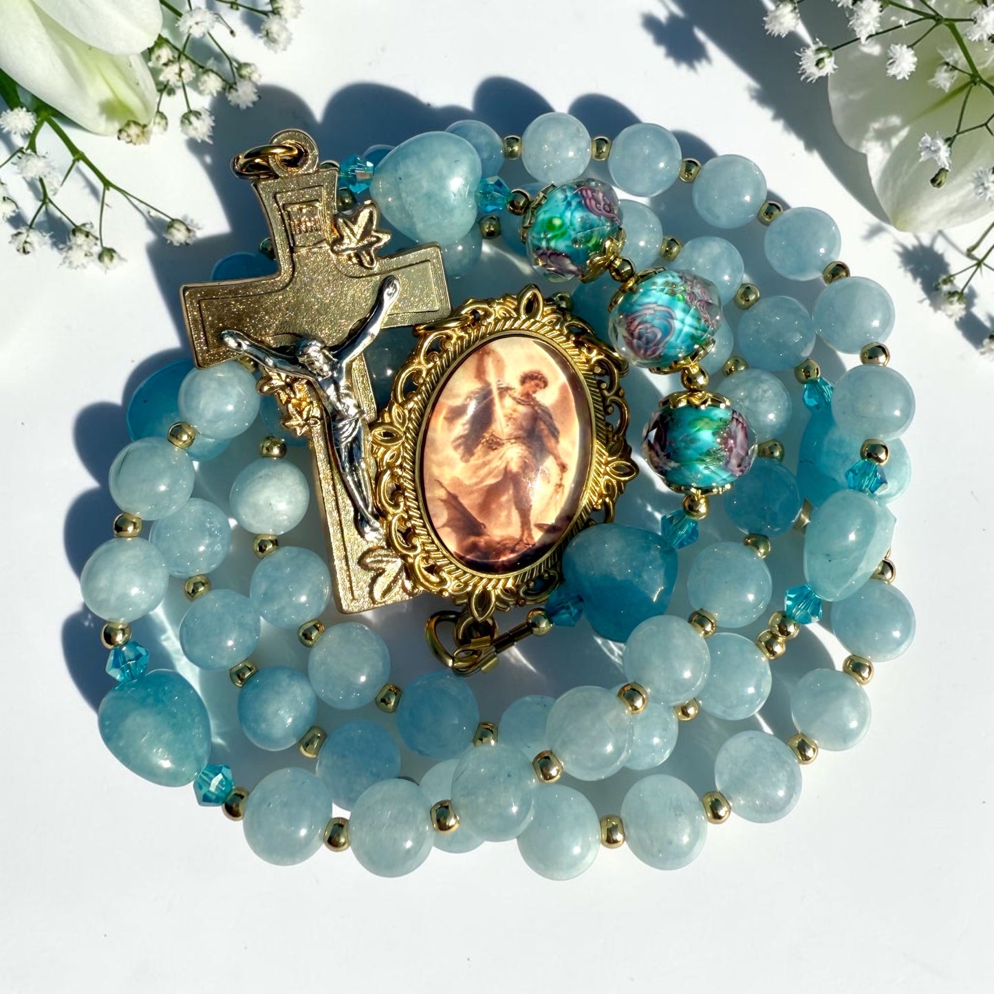Aquamarine Saint Michael Rosary
