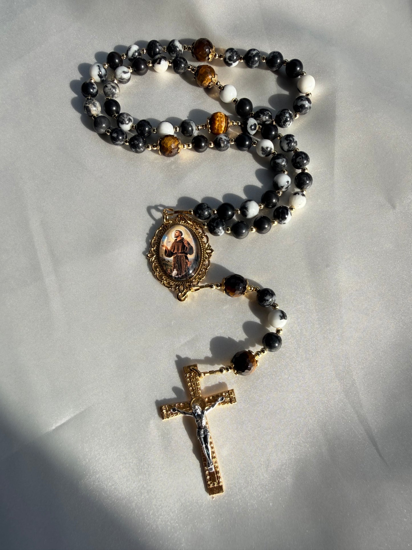 Saint Francis Zebra stone rosary