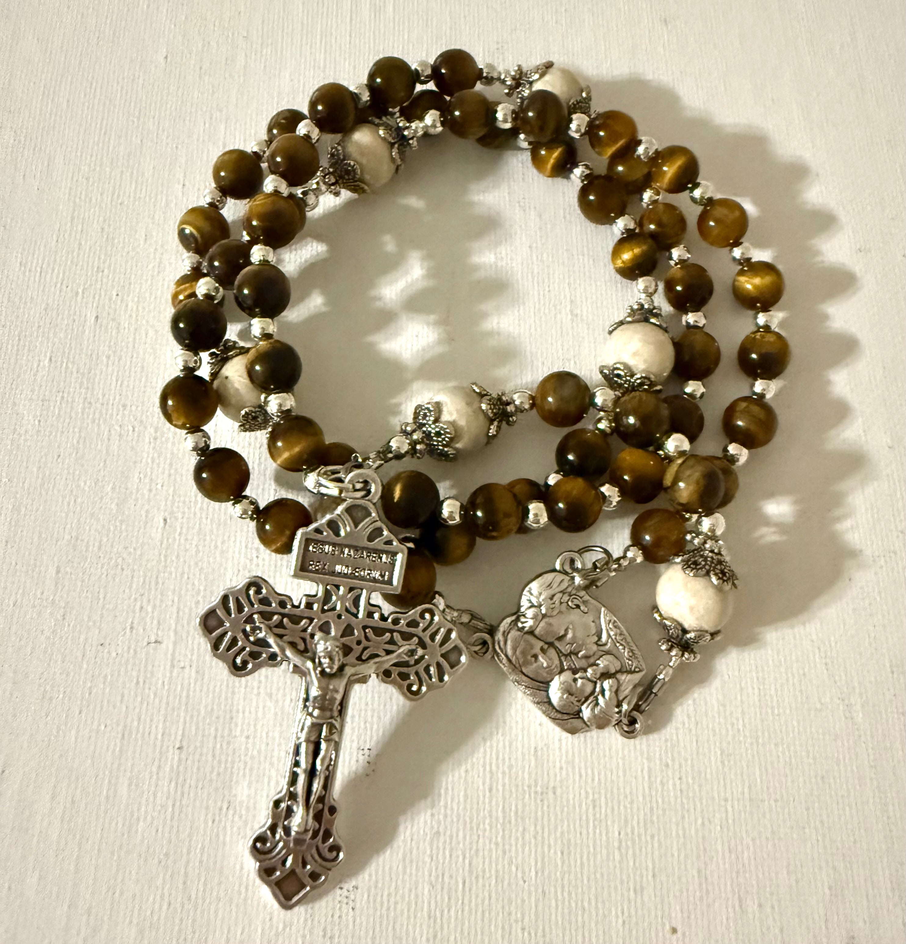 Holy Family Tiger Eye Rosary
