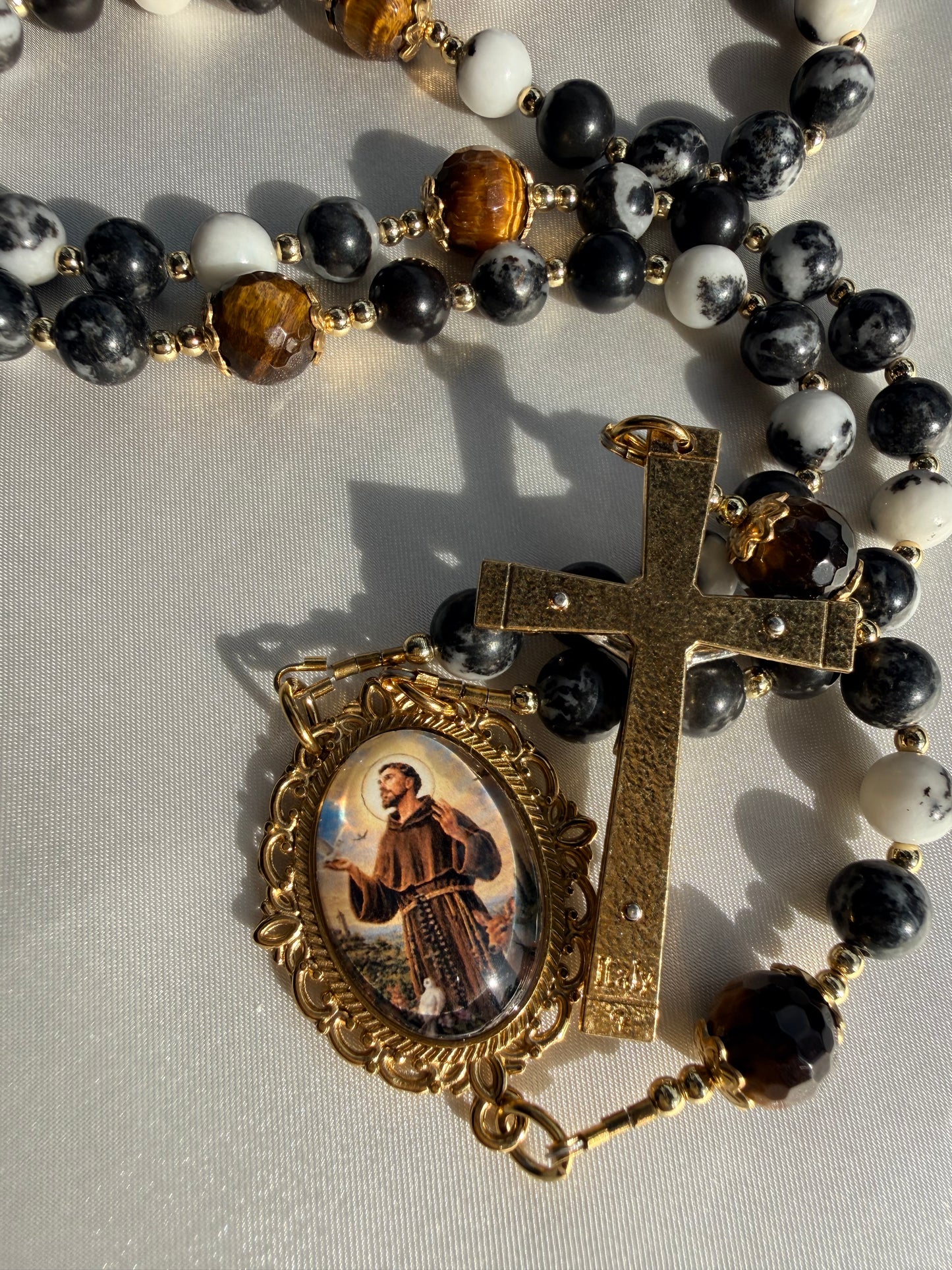 Saint Francis Zebra stone rosary