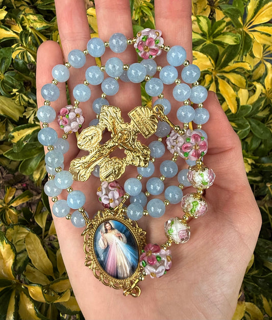 Divine Mercy in Bloom Rosary 🩵 🌸