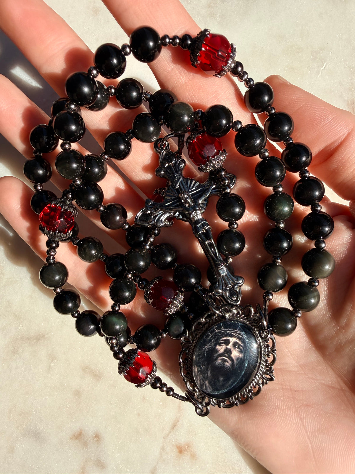 Crown of Thorns Rosary 🥀~ rainbow obsidian beads
