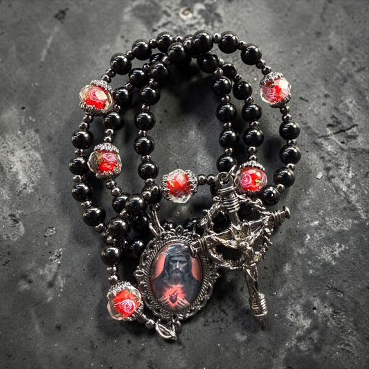 Sacred Heart Rosary 🖤 black beads