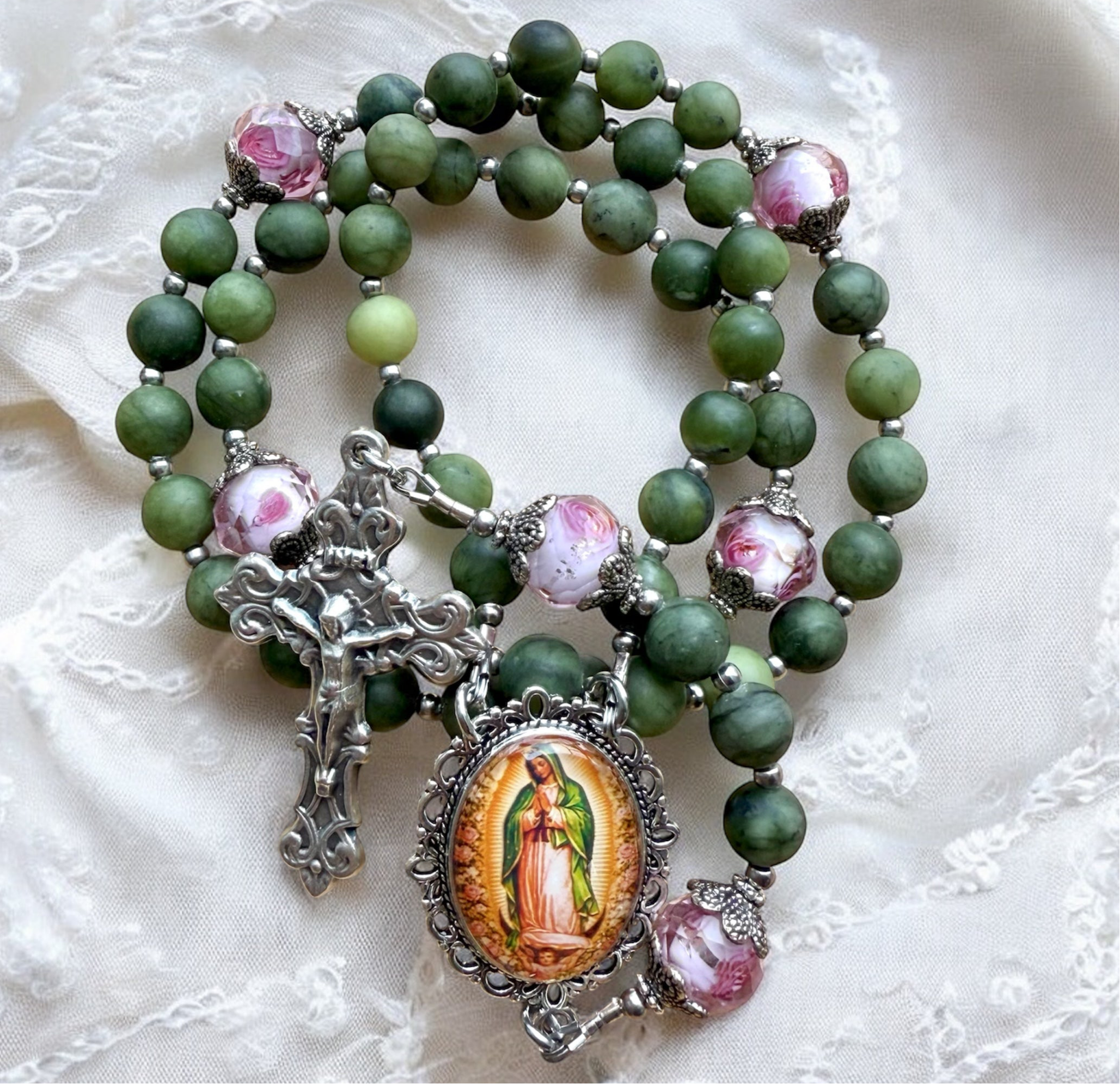 Green Our Lady of Guadalupe Rosary 💐