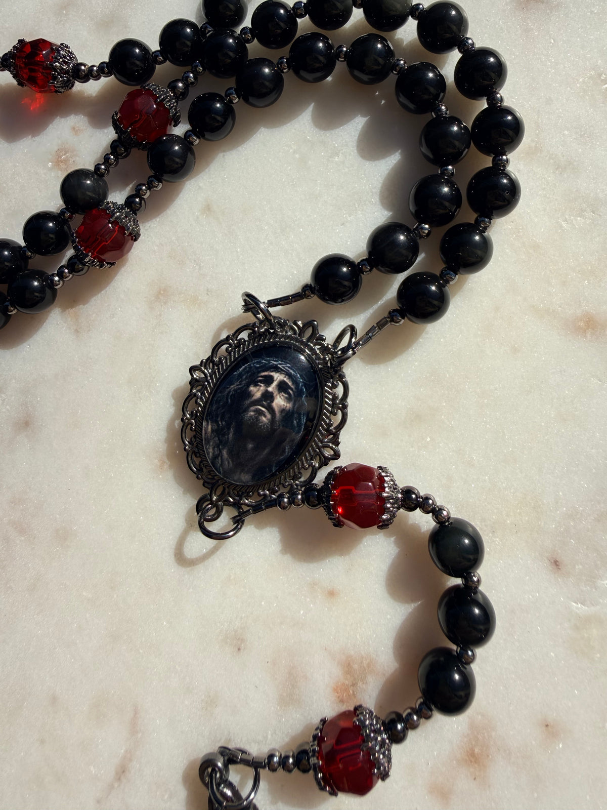 Crown of Thorns Rosary 🥀~ rainbow obsidian beads