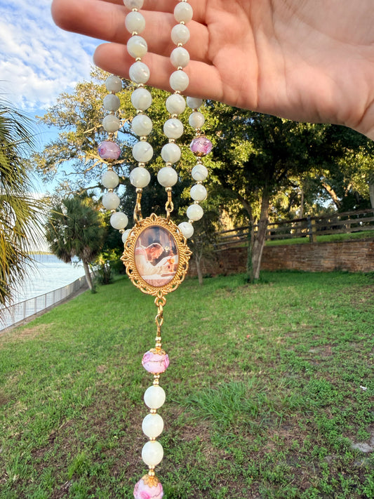 Padre Pio Pearl Rosary 🌸 🐚