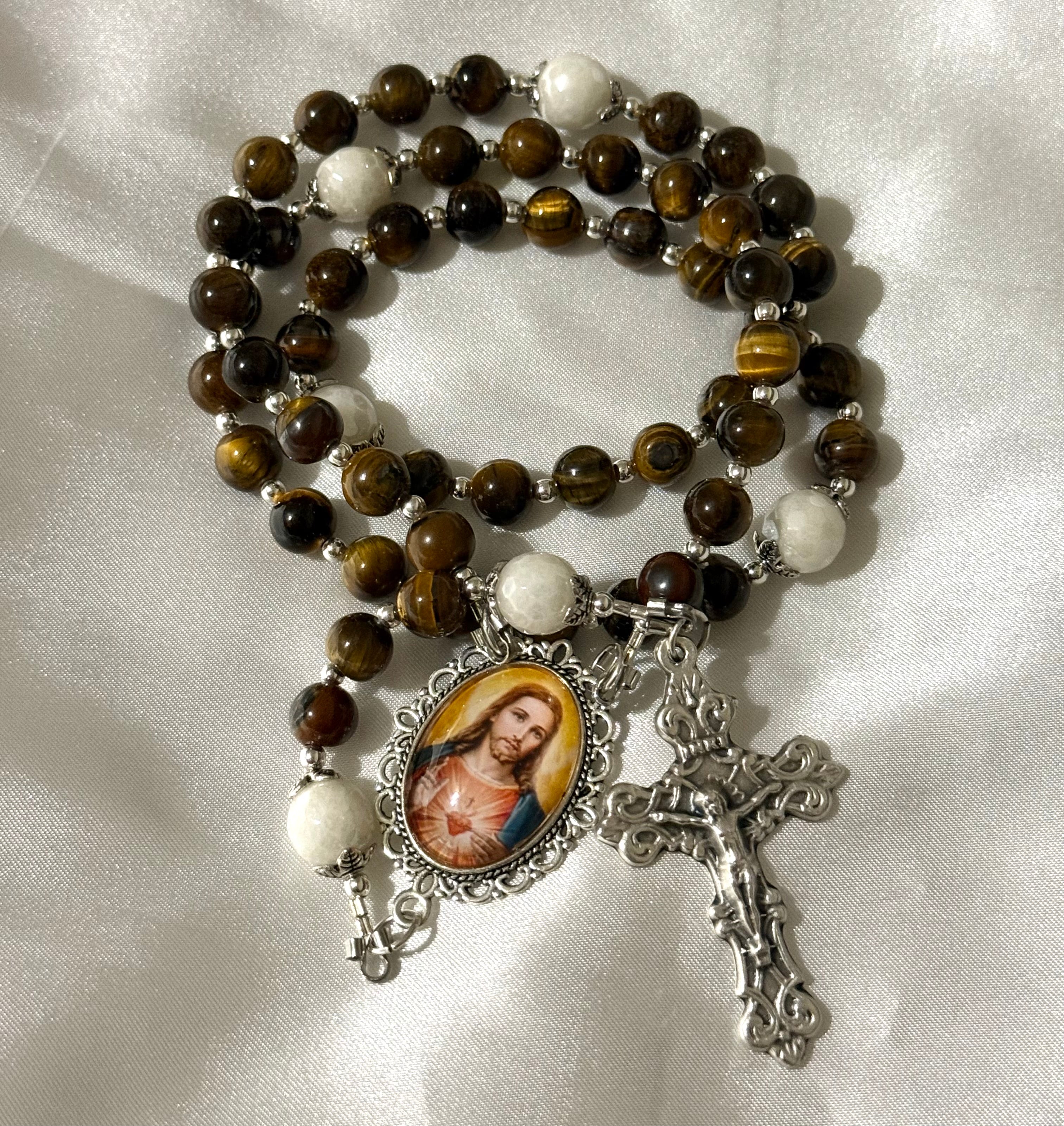 Sacred Heart Rosary Tiger eye