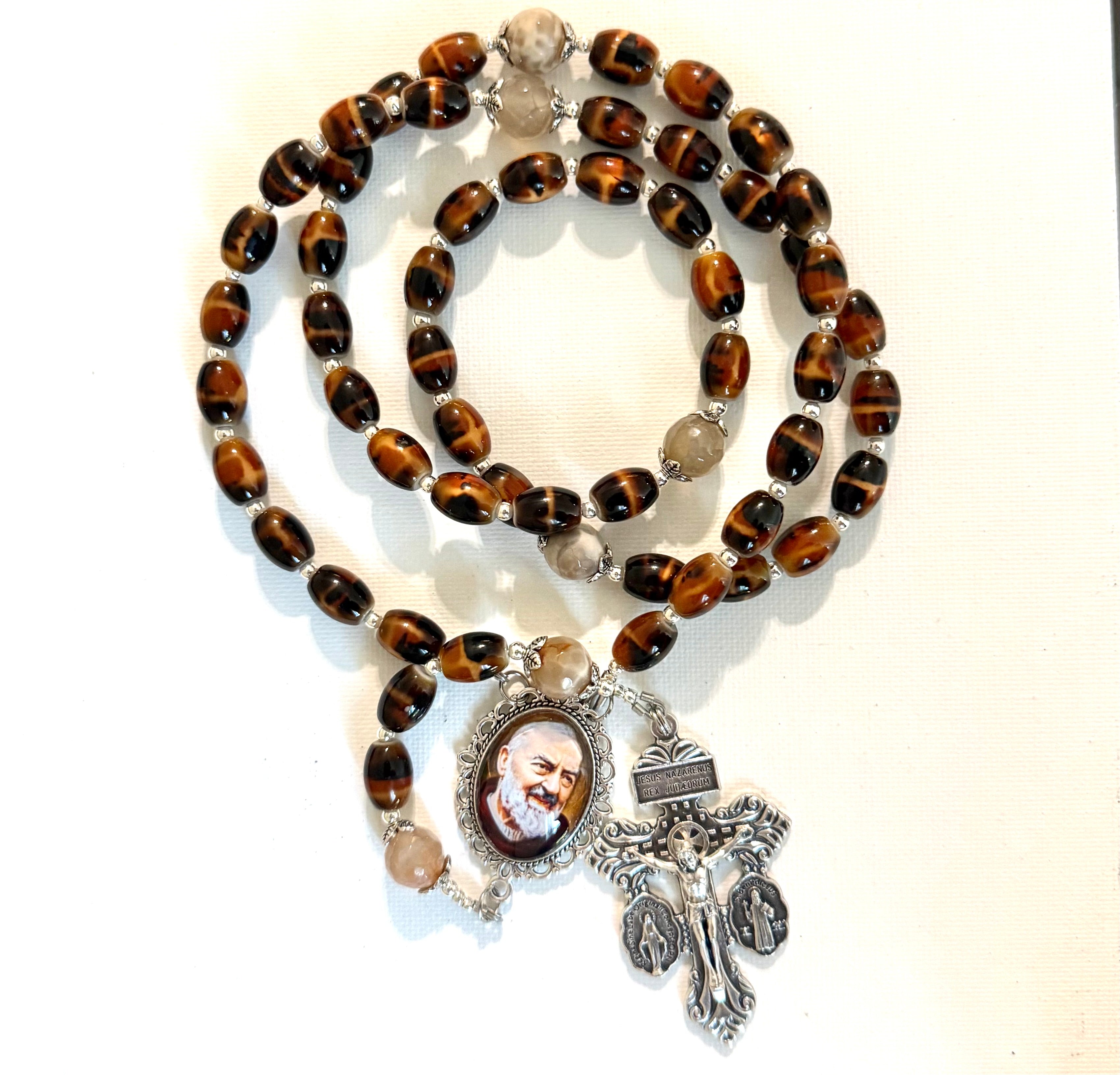 Padre Pio Tiger Eye Rosary