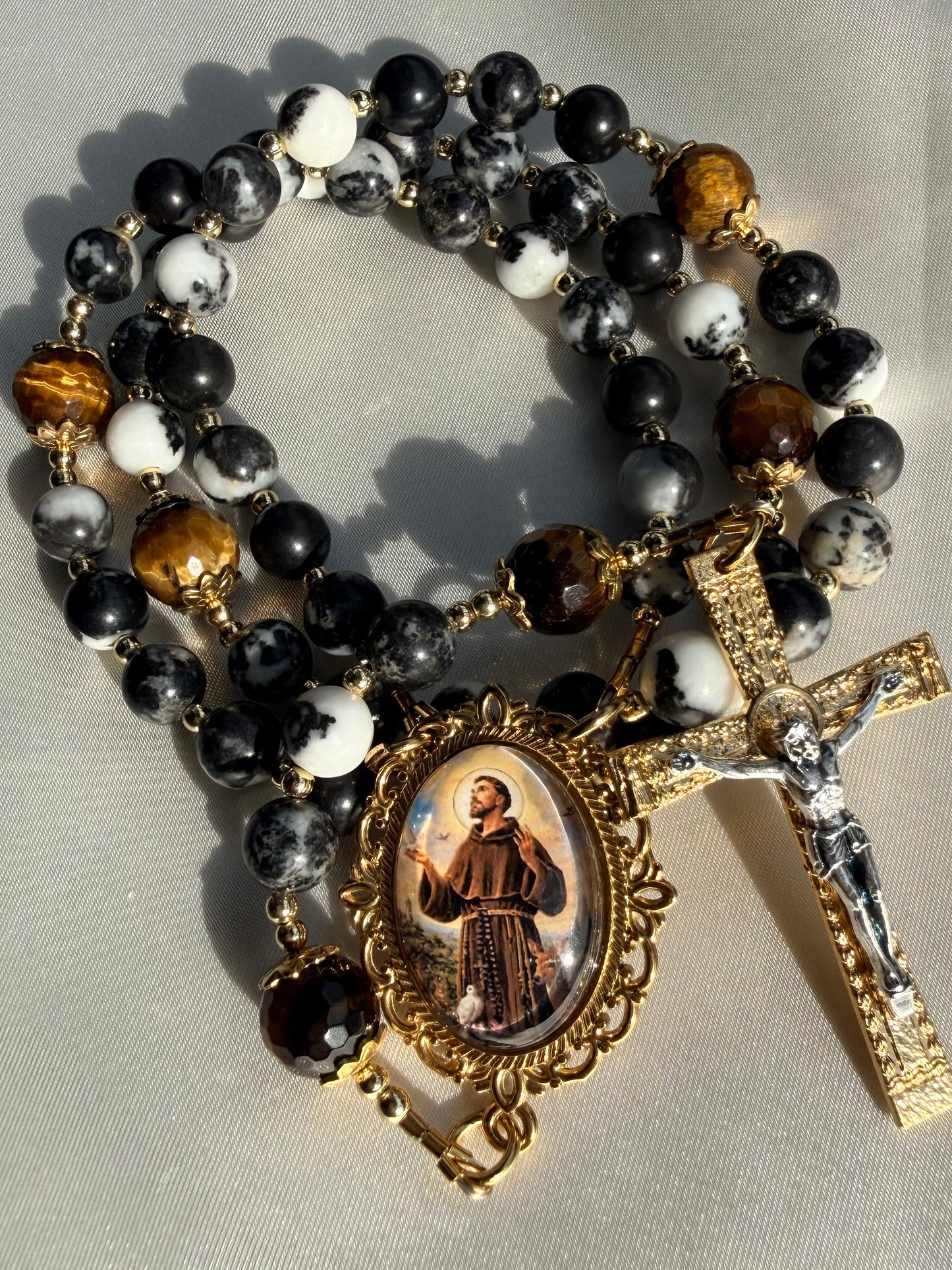 Saint Francis Zebra stone rosary