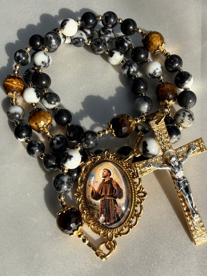 Saint Francis Zebra stone rosary