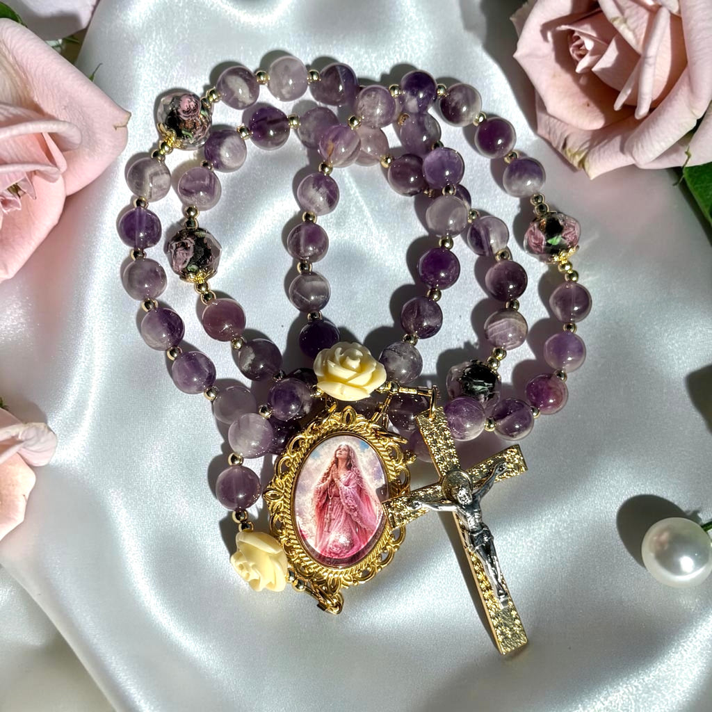Purple Ave Maria Rosary- Amethyst stone beads