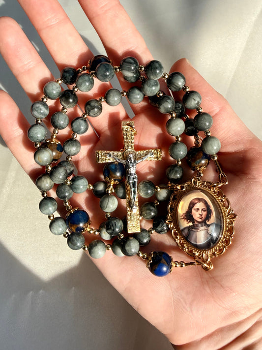 Saint Joan of Arc Rosary ⚔️ 🦅 ~ Grade AAA Eagle eye stone beads