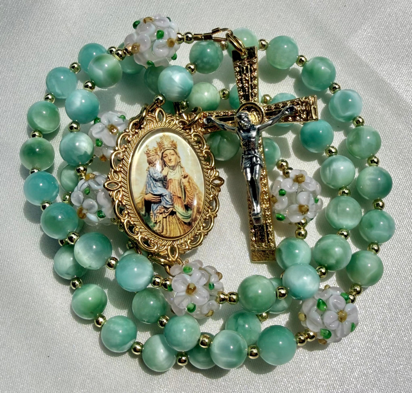 Saint Anne Celadon Moonstone Rosary