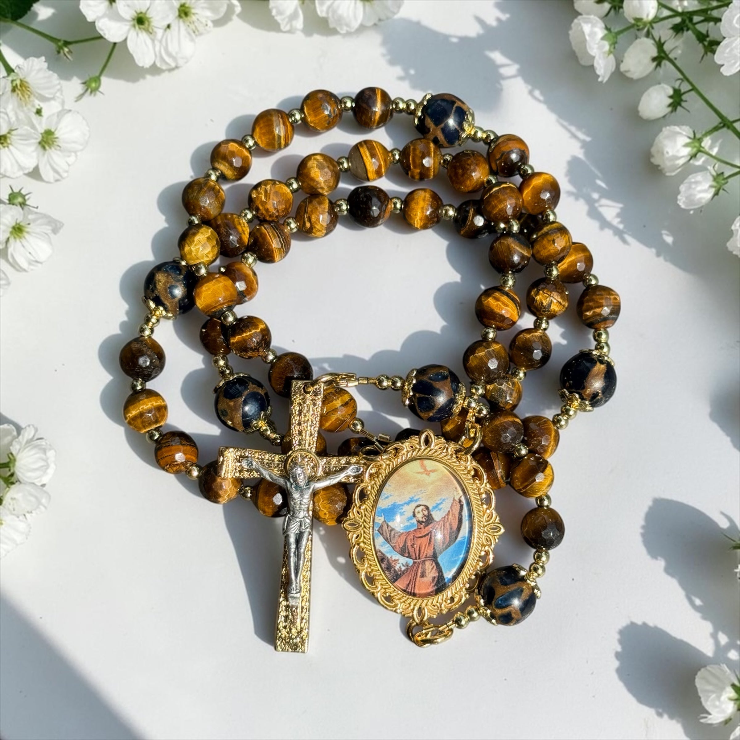 Saint Francis Tiger Eye Rosary