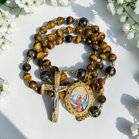 Saint Francis Tiger Eye Rosary