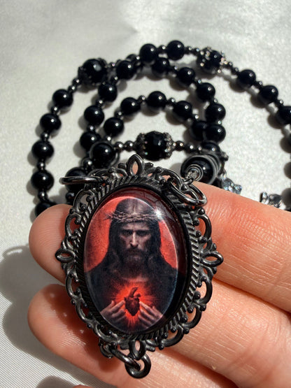 Black onyx Sacred Heart rosary 📿