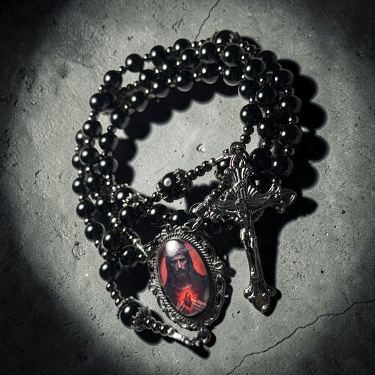 Black Sacred Heart of Jesus ~ Gunmetal rosary