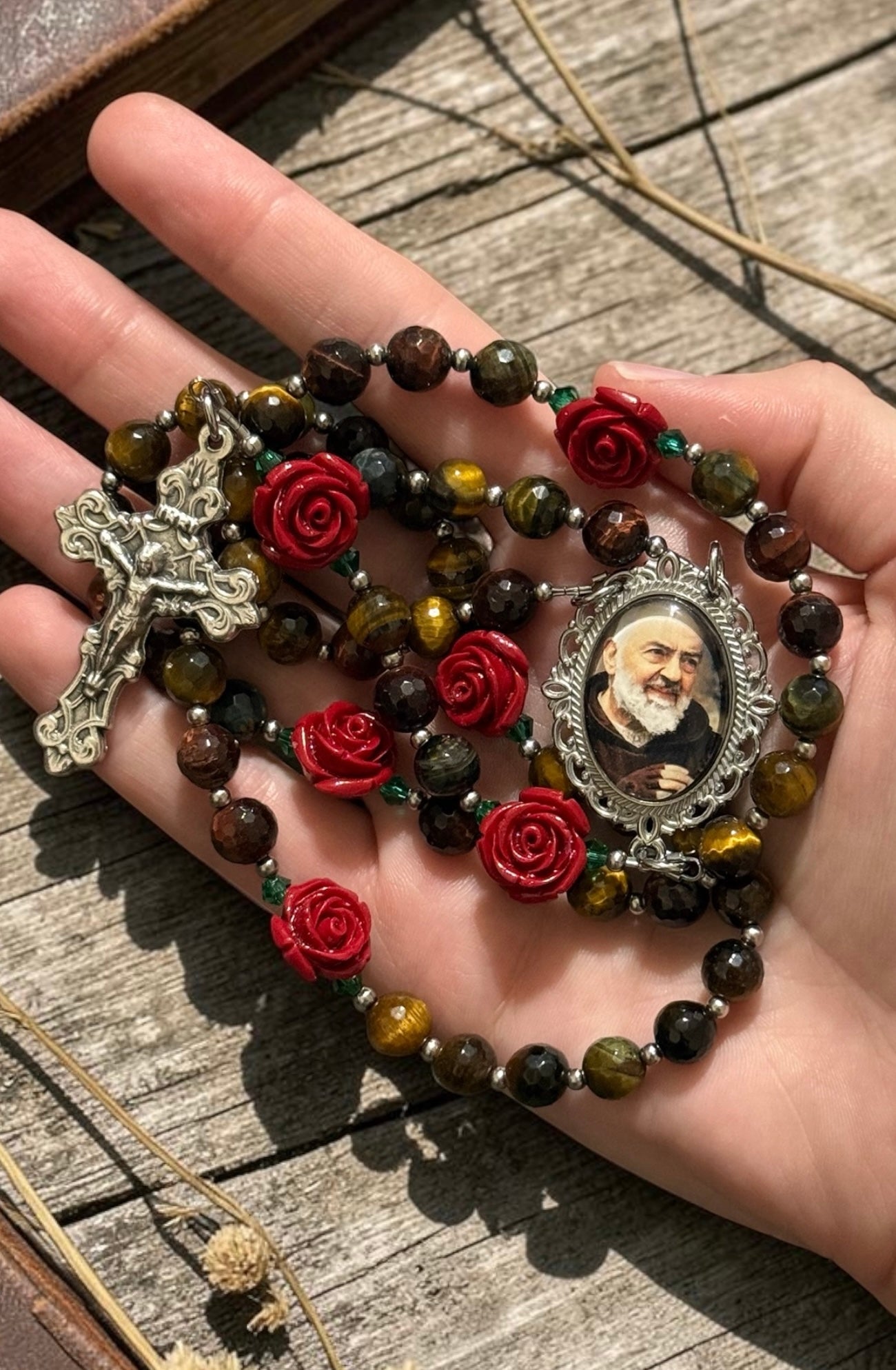 Padre Pio Rosary - Tiger eye beads