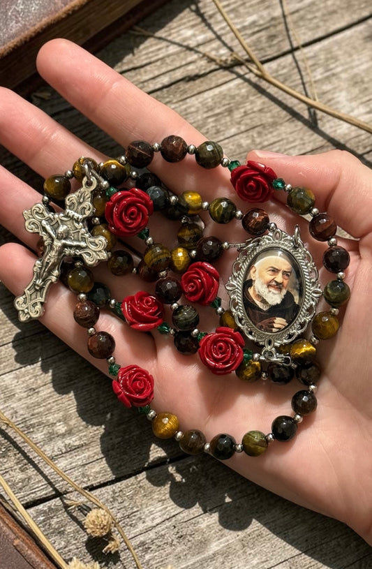 Padre Pio Rosary - Tiger eye beads