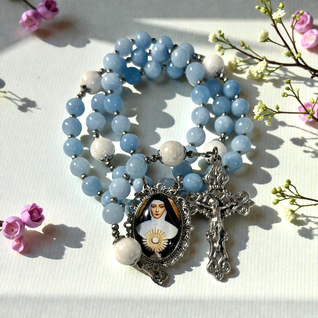 Aquamarine Saint Clare of Assisi rosary