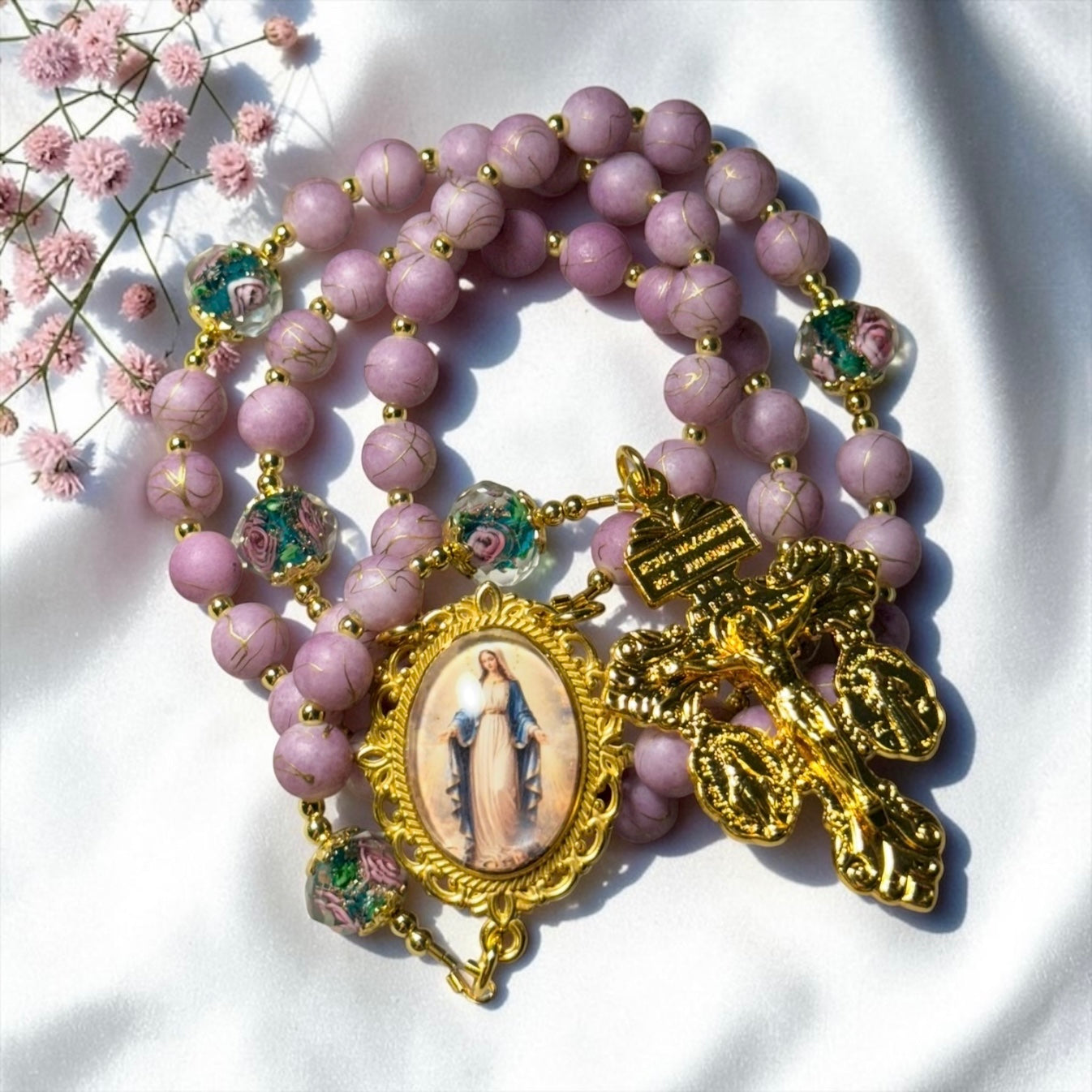 Lilac Mother Mary Rosary