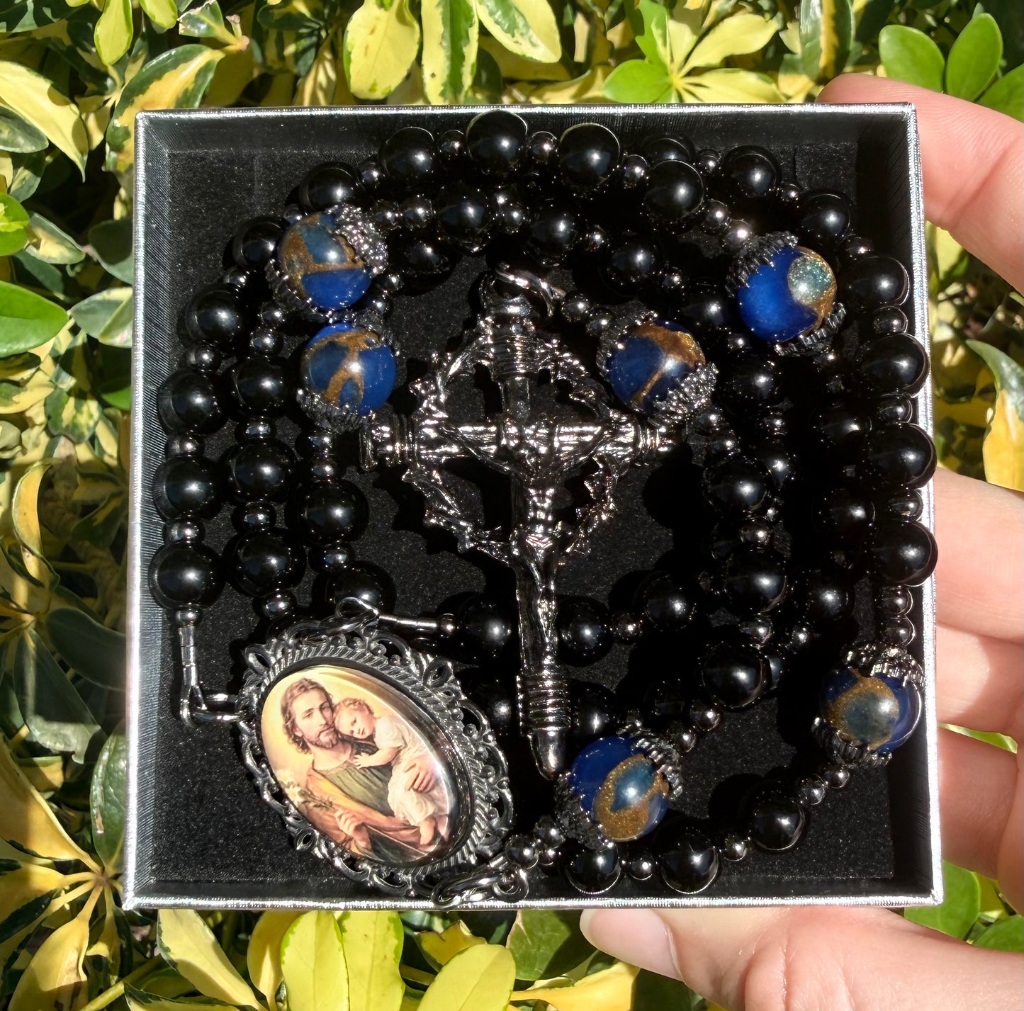 Saint Joseph black rosary