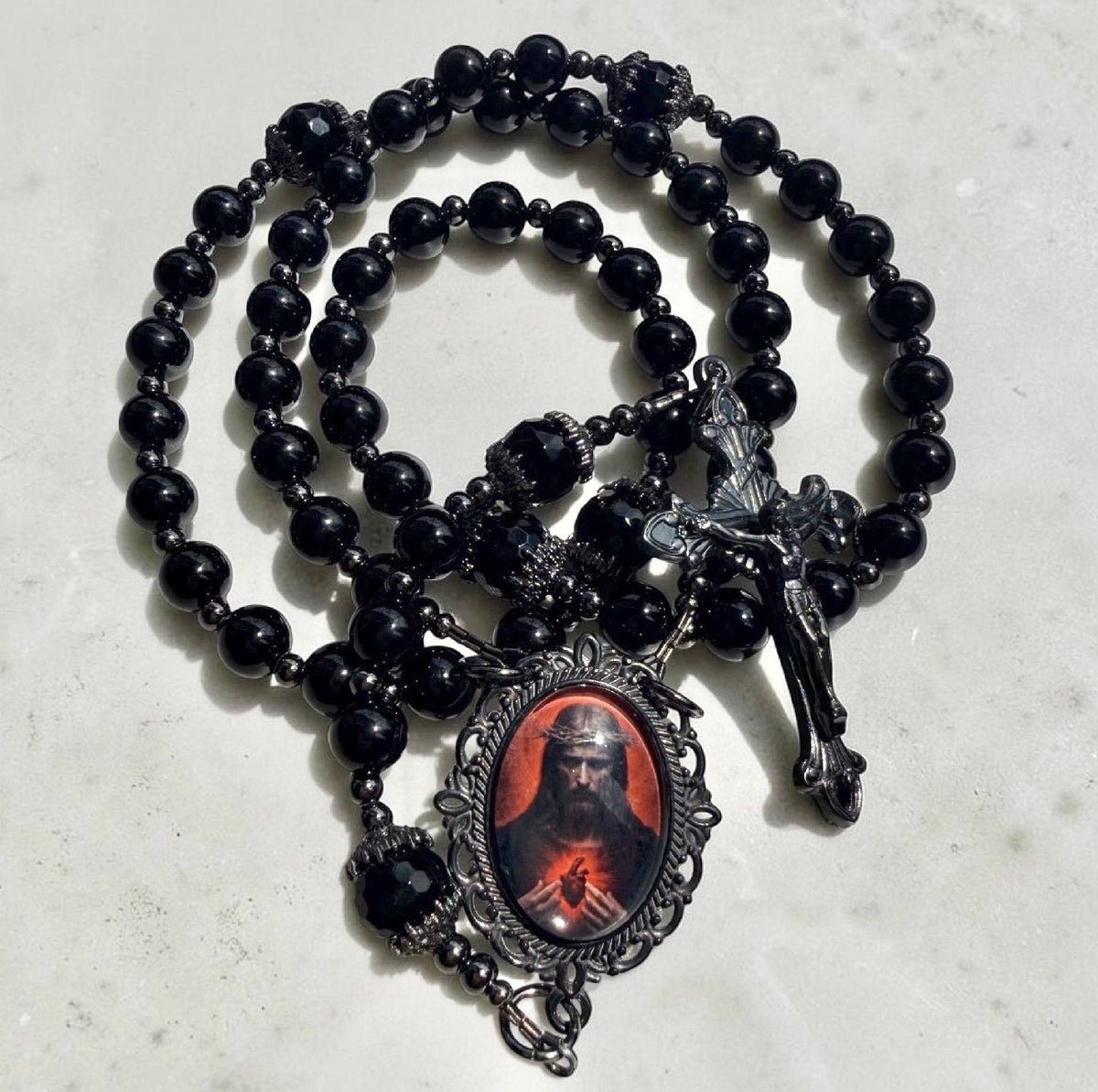 Sacred Heart rosary 📿 | black onyx