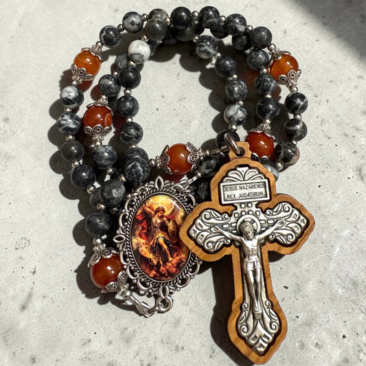 St. Michael rosary - zebra stone beads