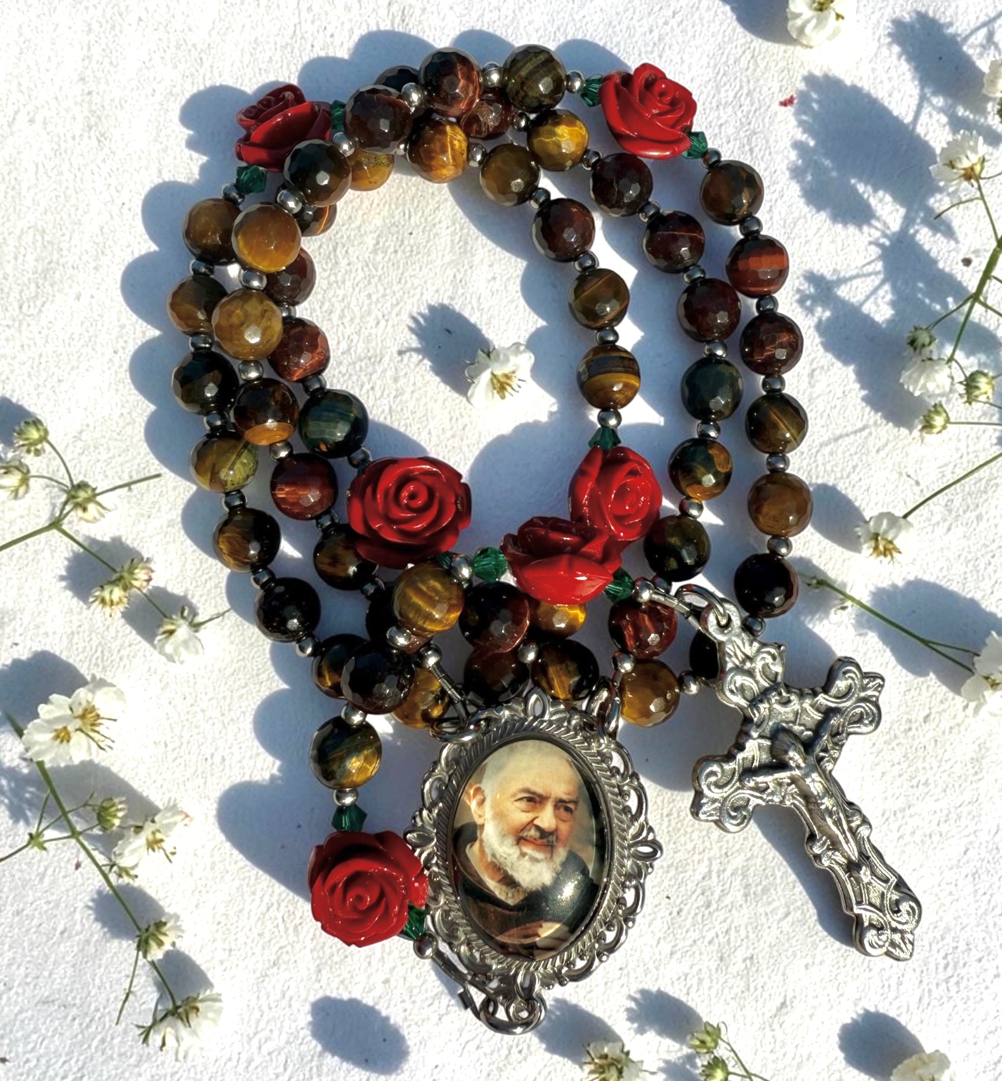 Padre Pio Rosary - Tiger eye beads