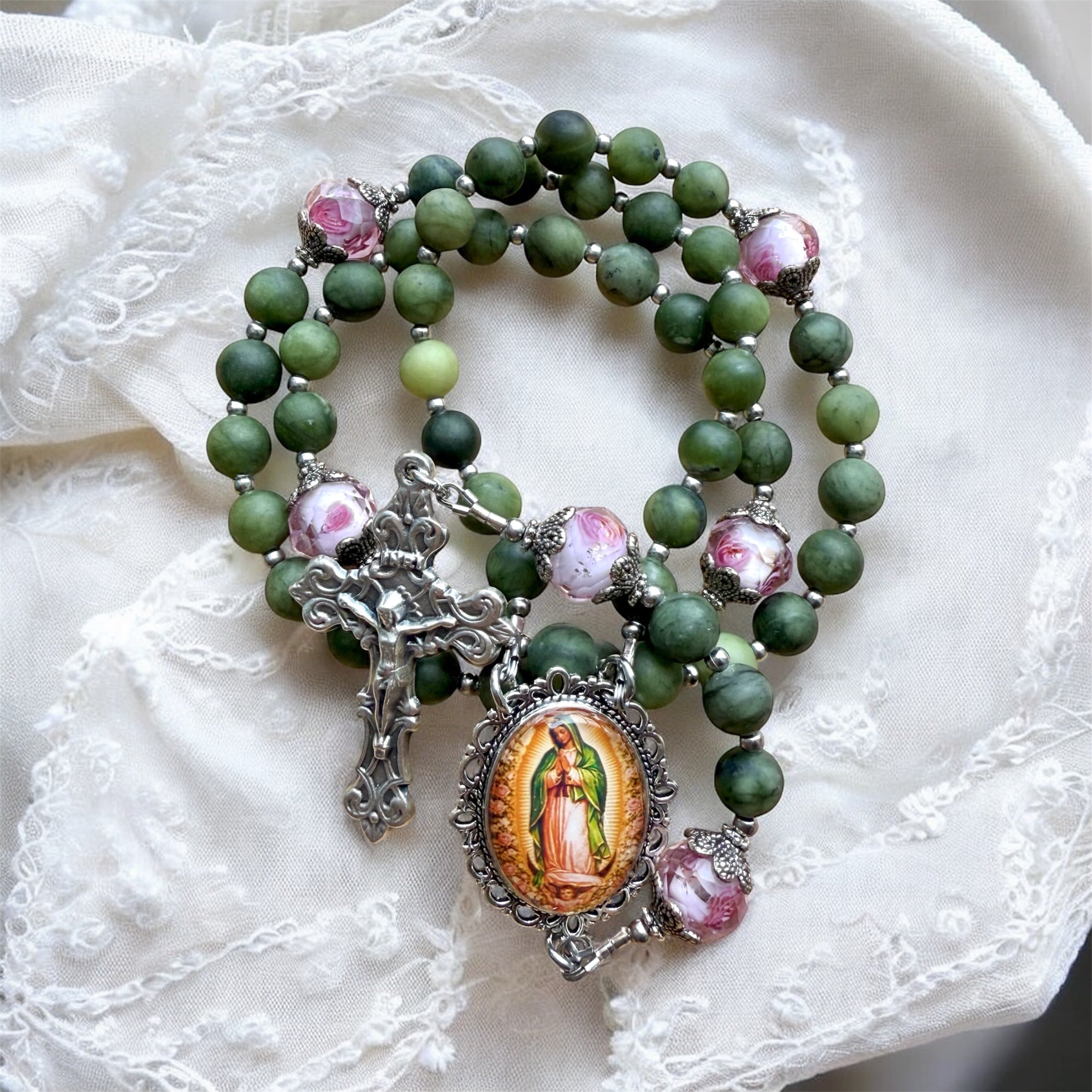 Green Our Lady of Guadalupe Rosary 💐