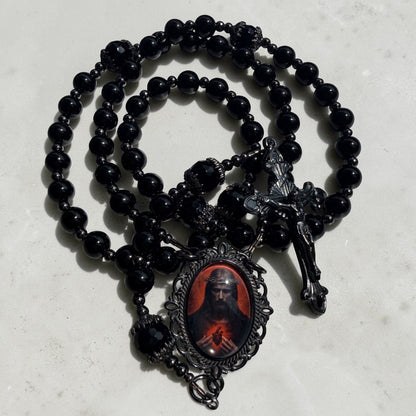 Black onyx Sacred Heart rosary 📿