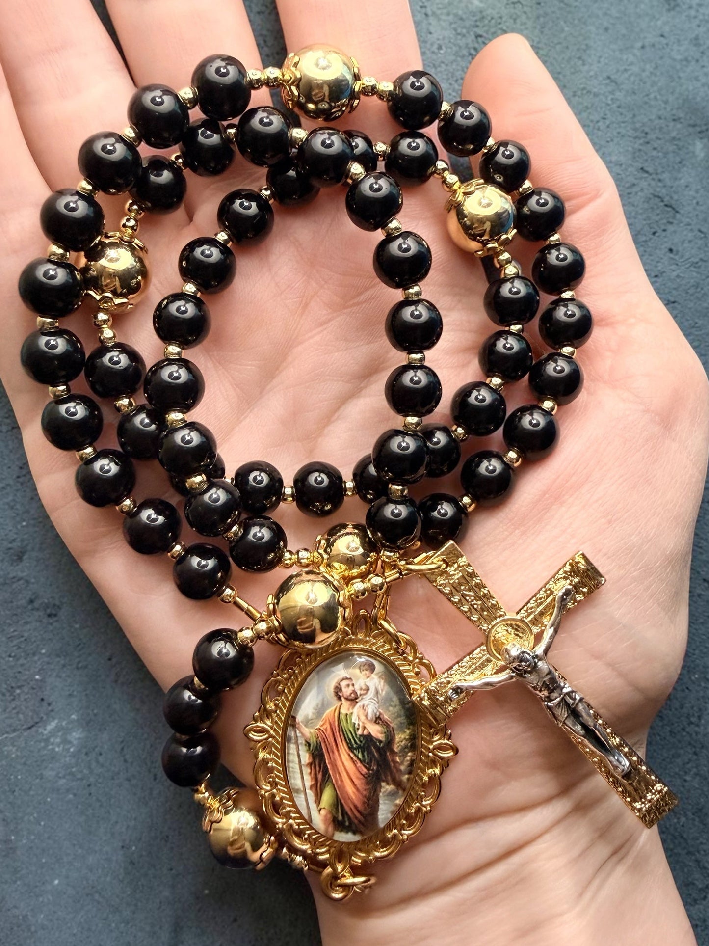 Black Saint Christopher Rosary