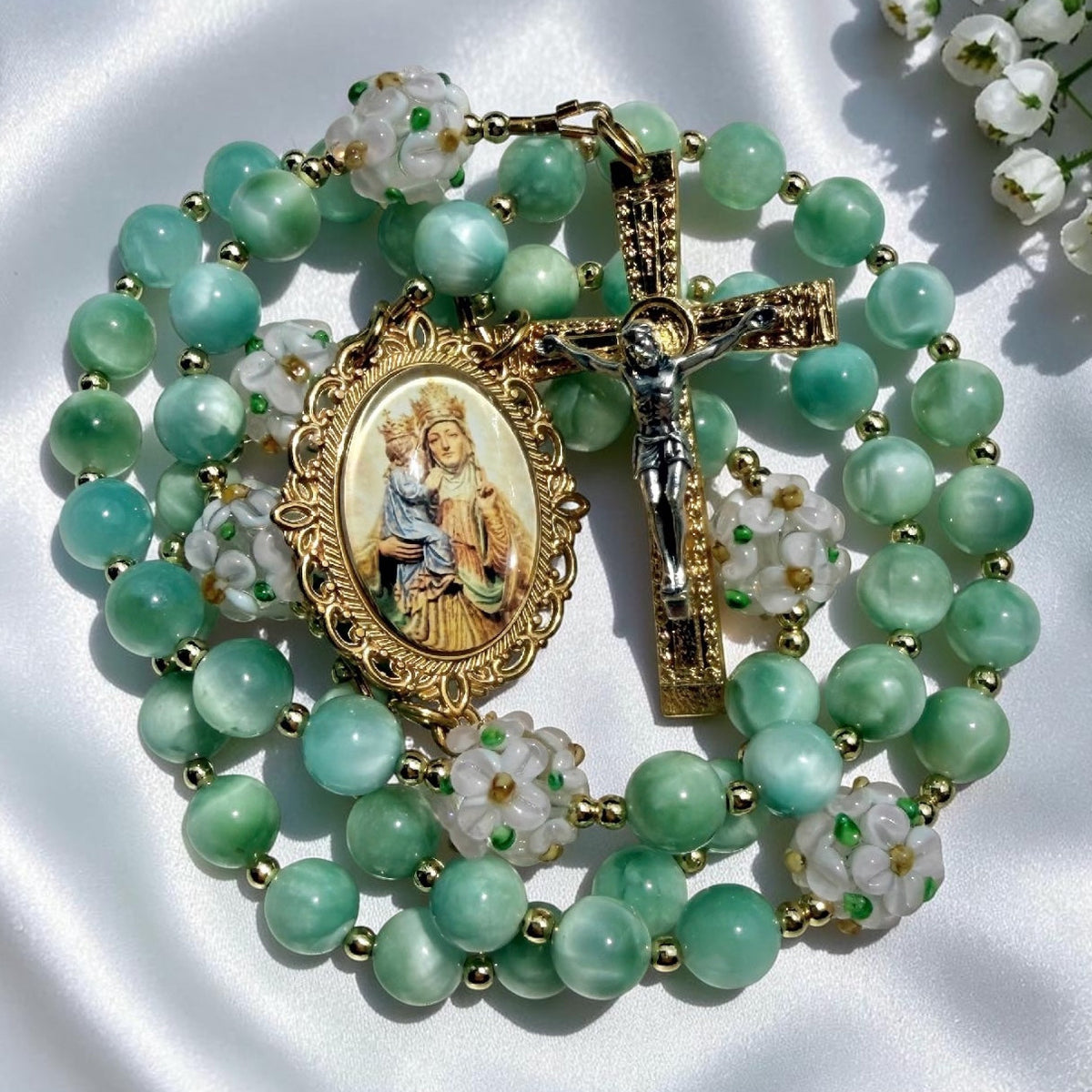 Saint Anne Rosary |  Celadon Moonstone