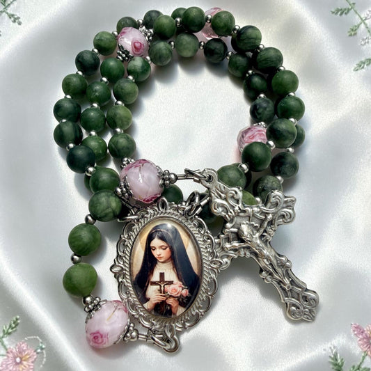 Saint Therese of Lisieux Green Rosary